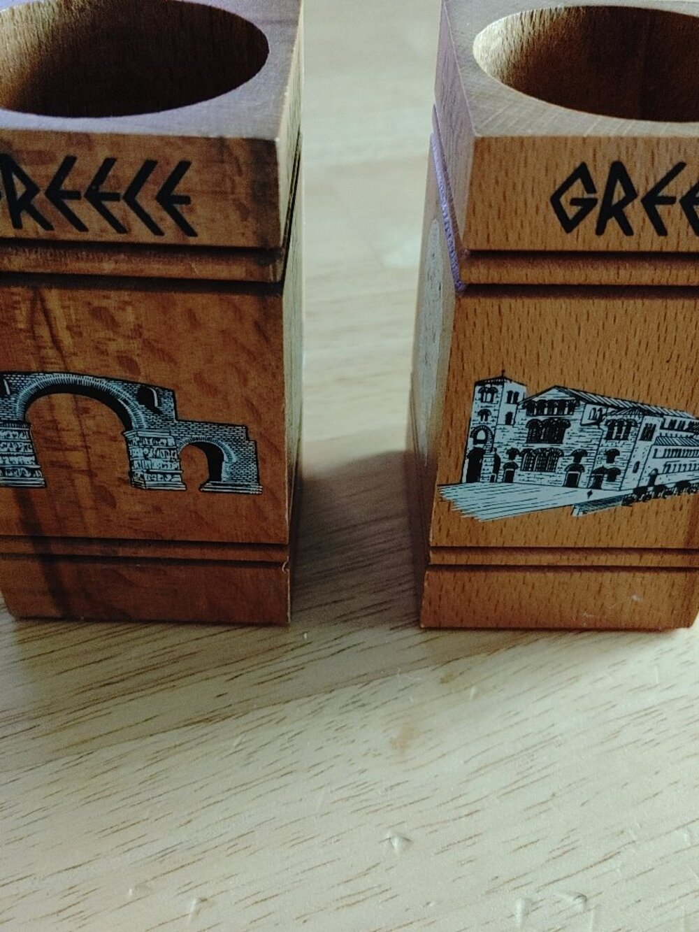 Vintage Pair of Wooden Pencil Holders From Greece